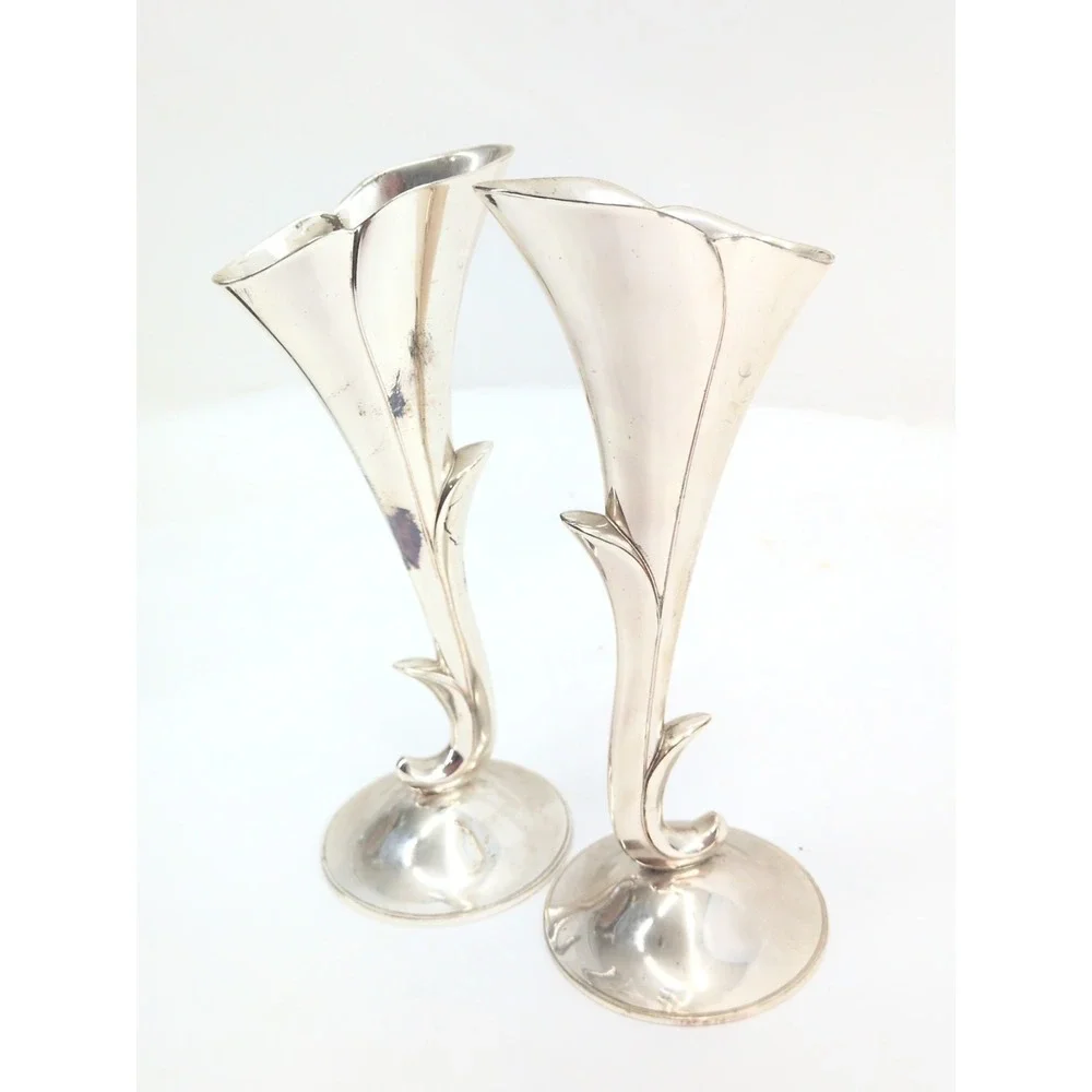 Pair Of Vintage Art Nouveau Godinger Silver Plated Bud Vase 7.5